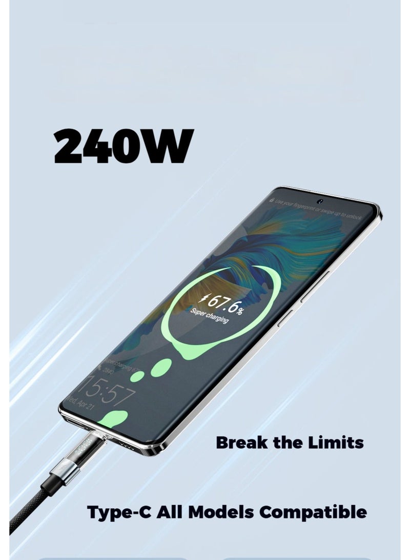 BASEMO 240W fast charging cable with digital display, compatible with Apple, Huawei, and Samsung phones/tablets/laptops, super iPhone 17 PD data cable, 1.2 meters, black. - Image 5